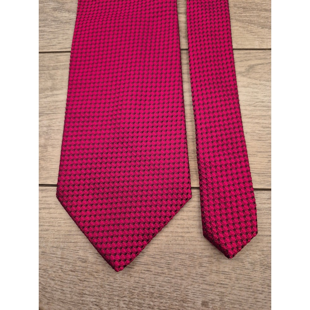 Ermenegildo Zegna Mens Metallic Red Pink Silk Diamond Weave Tie Italy VTG - Picture 2 of 6